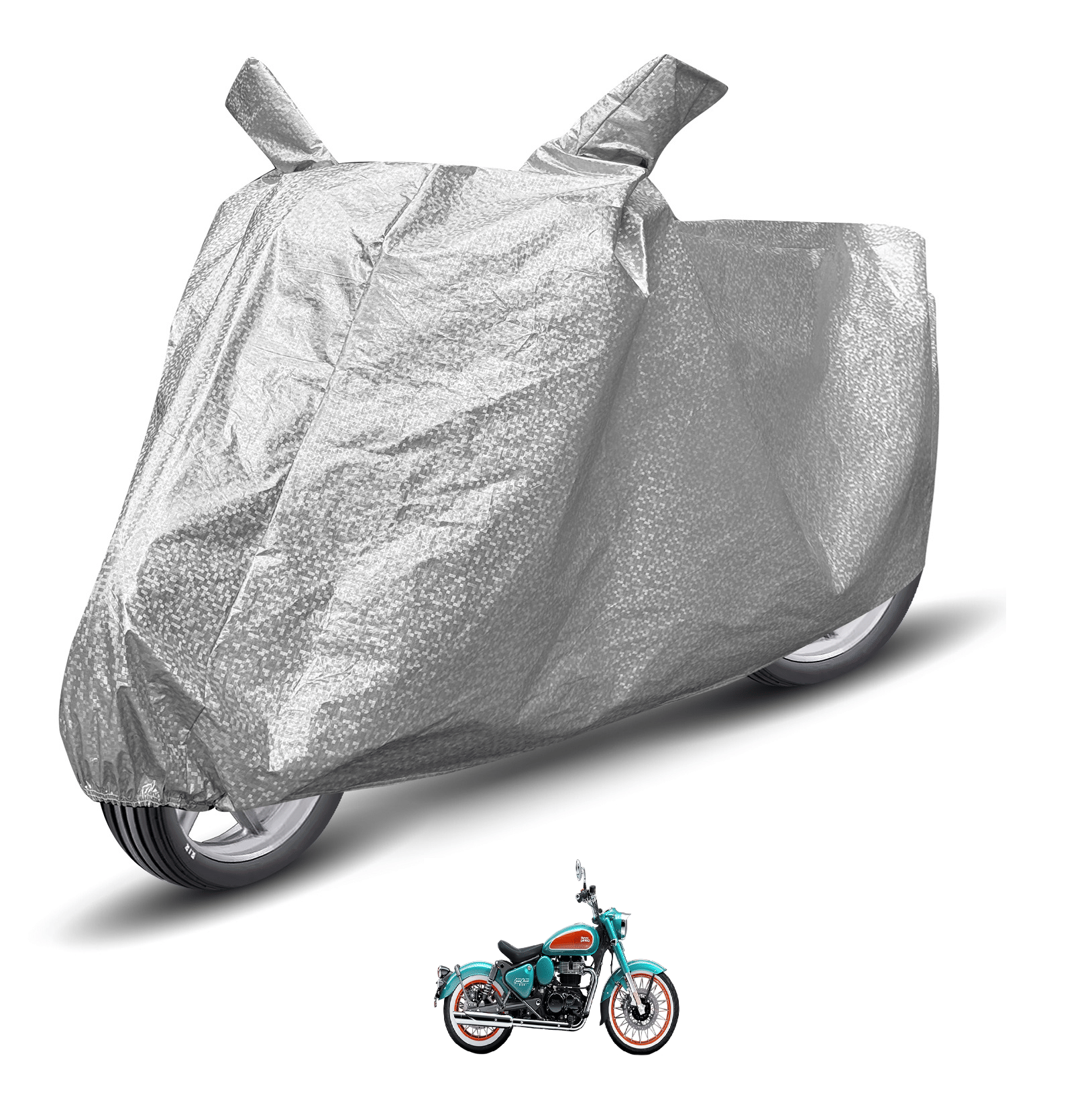 Caronix Bike Body Cover for Royal Enfield All Bike Models ( Pack of 1 ) , Silver     			Caronix Bike Body Cover for Royal Enfield All Bike Models ( Pack of 1 ) , Silver