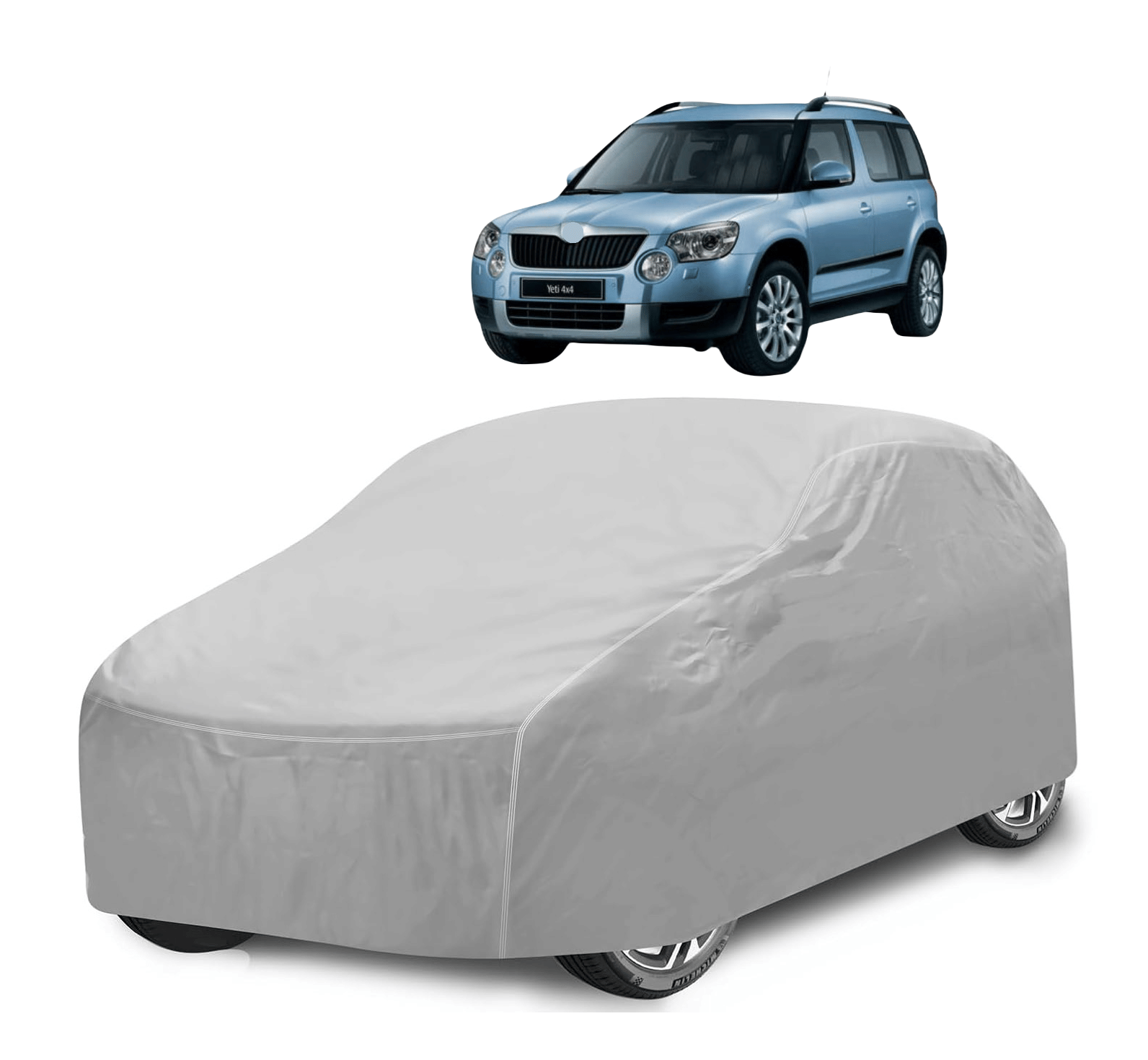    			Caronix Car Body Cover for Skoda All Car Models With Mirror Pocket ( Pack of 1 ) , Silver