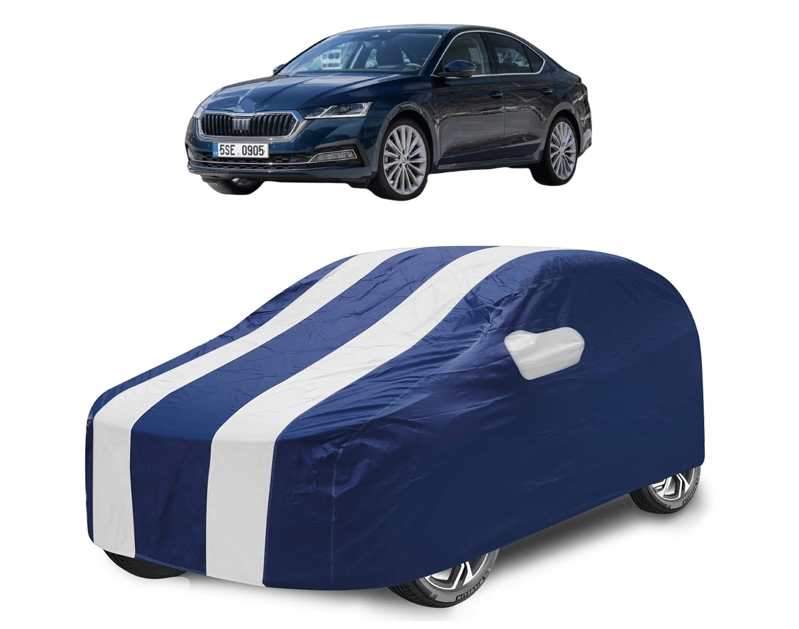     			Caronix Car Body Cover for Skoda All Car Models With Mirror Pocket ( Pack of 1 ) , White