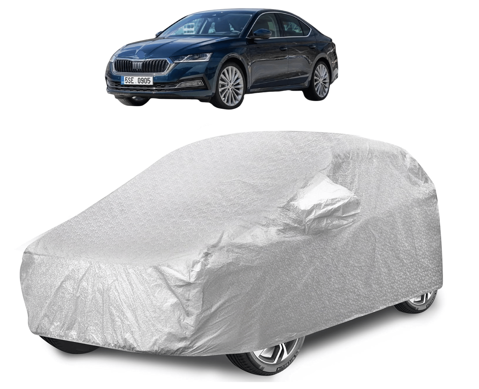     			Caronix Car Body Cover for Skoda All Car Models With Mirror Pocket ( Pack of 1 ) , Silver