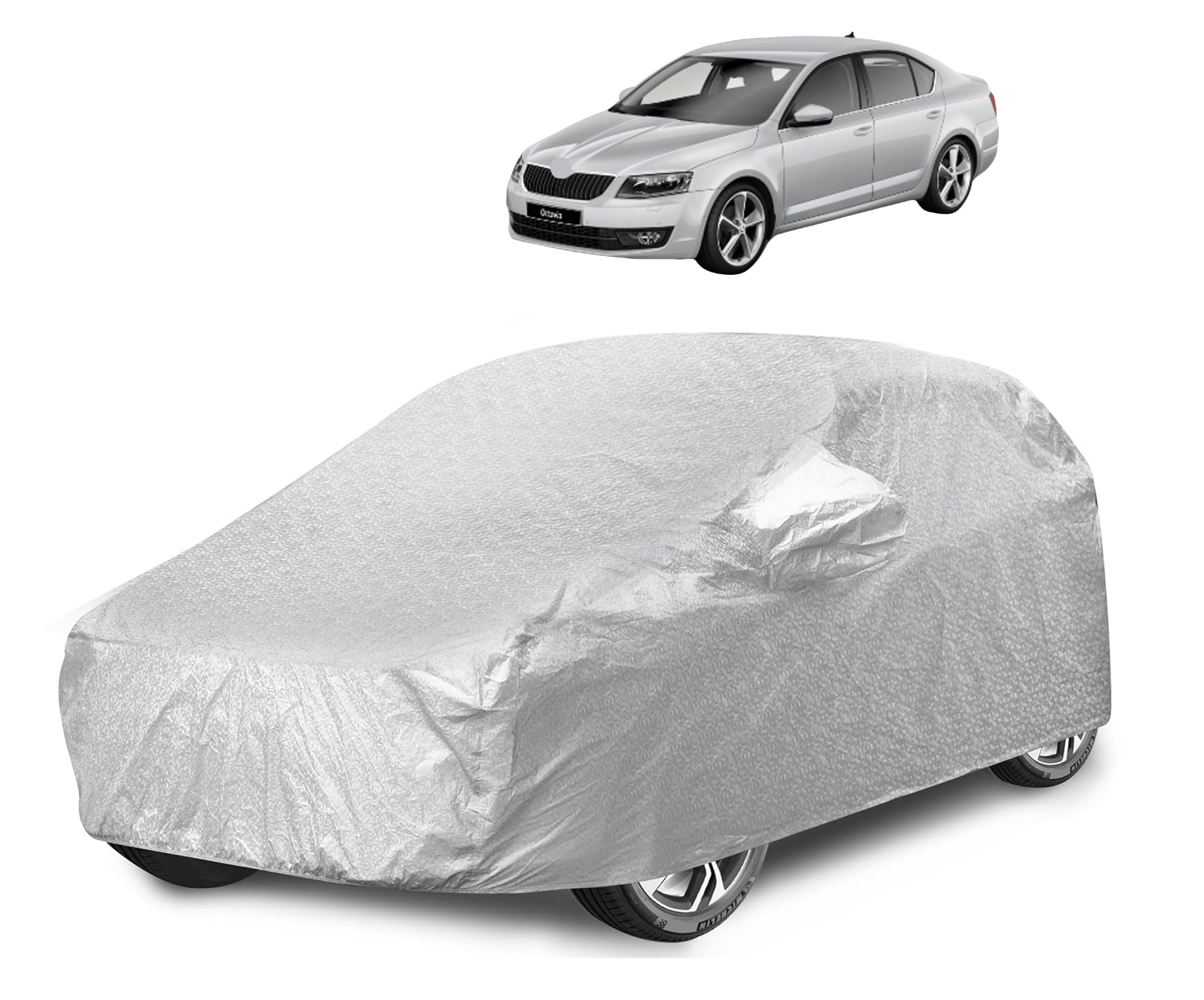     			Caronix Car Body Cover for Skoda All Car Models With Mirror Pocket ( Pack of 1 ) , Silver
