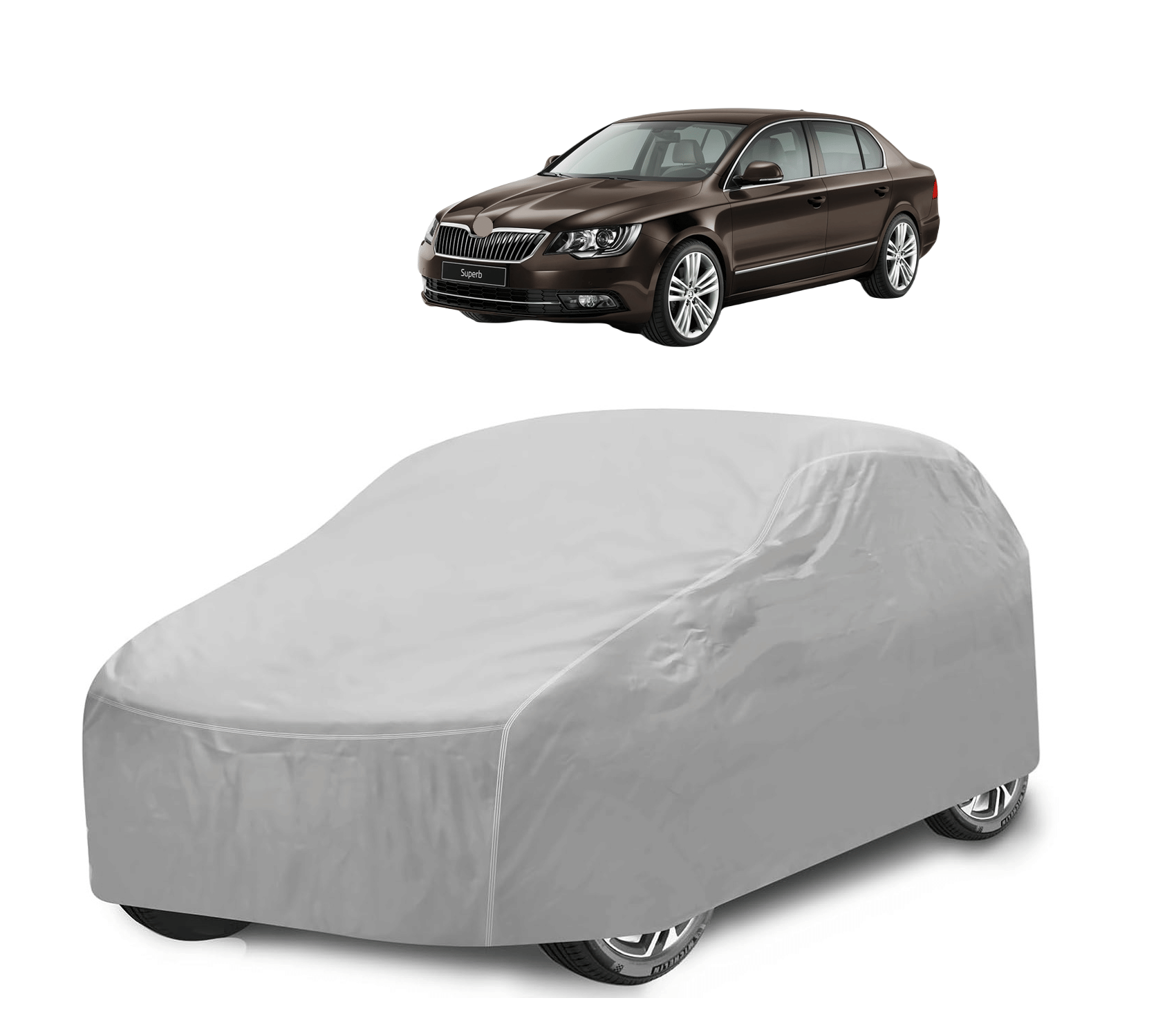     			Caronix Car Body Cover for Skoda All Car Models With Mirror Pocket ( Pack of 1 ) , Silver