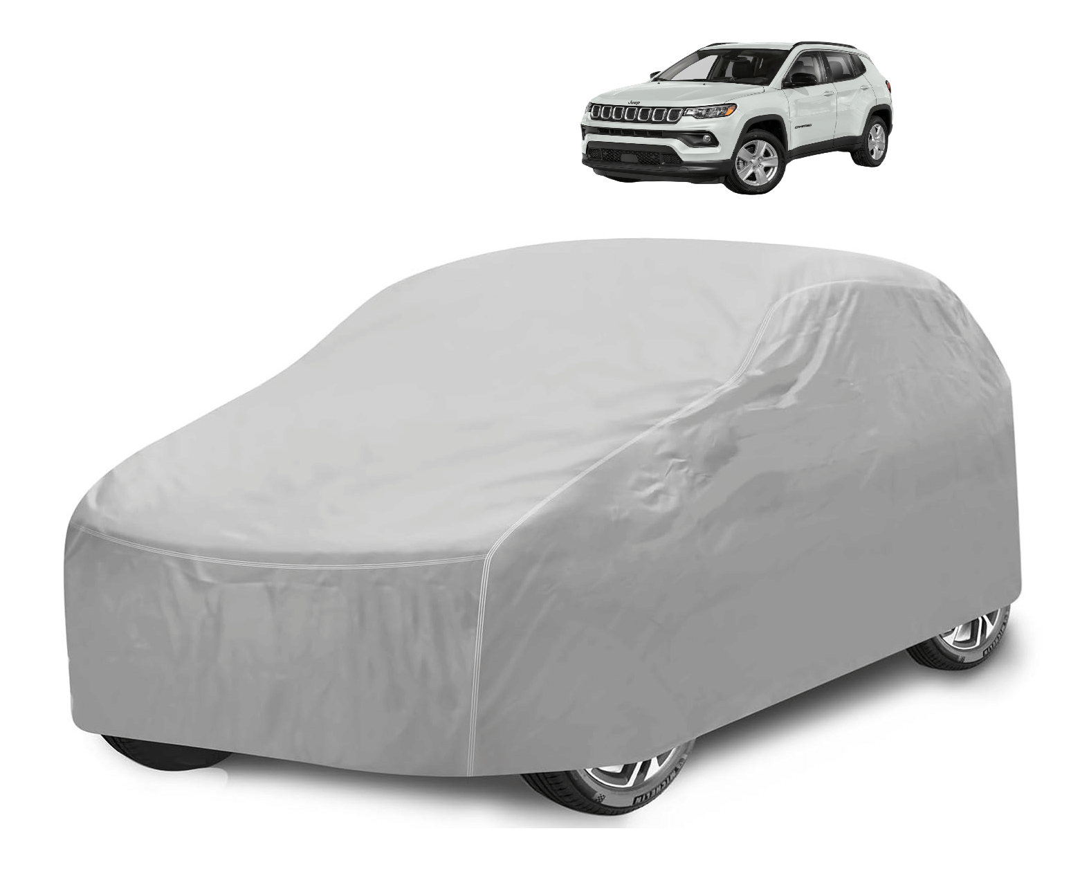 Caronix Car Body Cover for Jeep All Car Models With Mirror Pocket ( Pack of 1 ) , Silver Caronix Car Body Cover for Jeep All Car Models With Mirror Pocket ( Pack of 1 ) , Silver