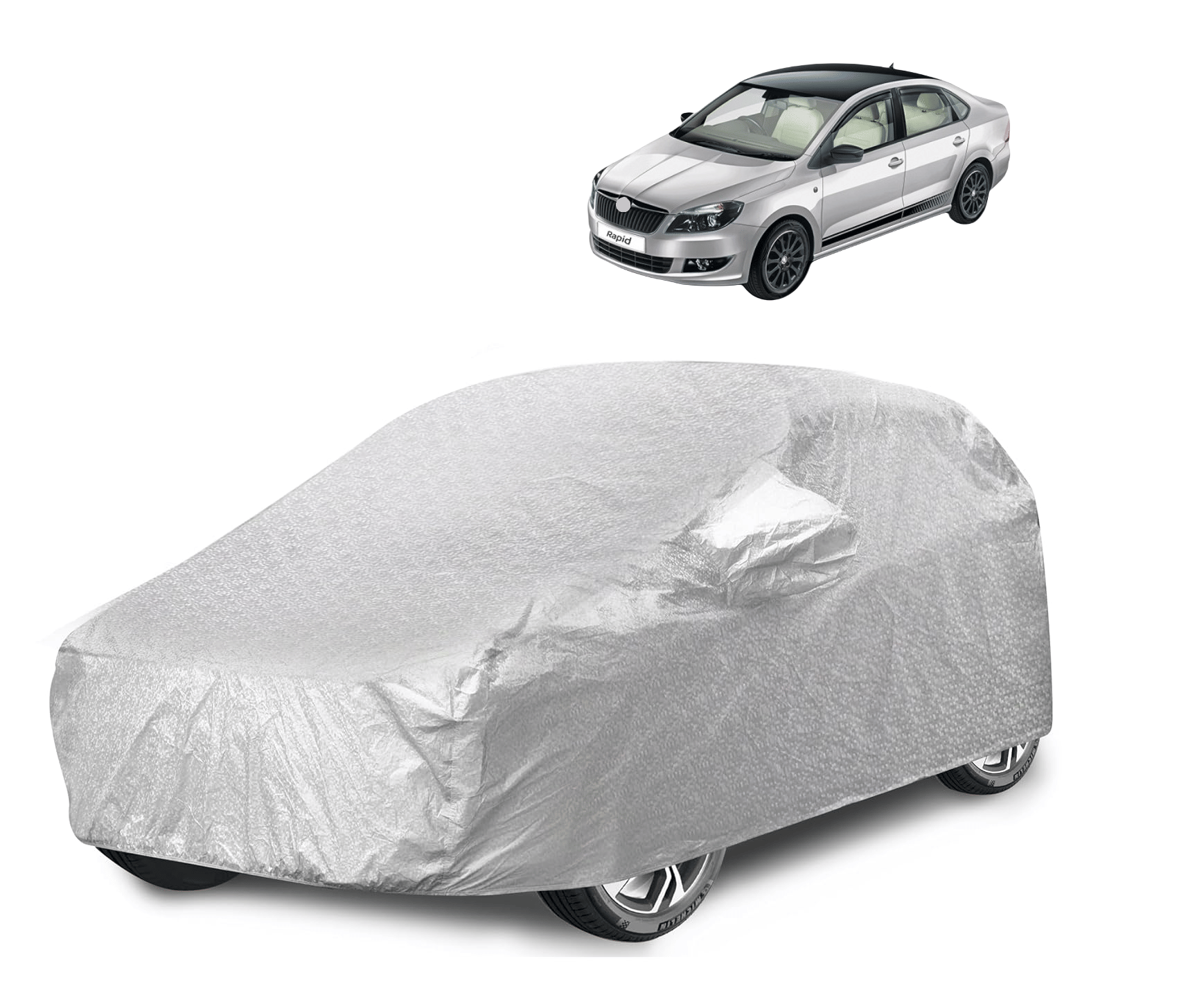     			Caronix Car Body Cover for Skoda All Car Models With Mirror Pocket ( Pack of 1 ) , Silver