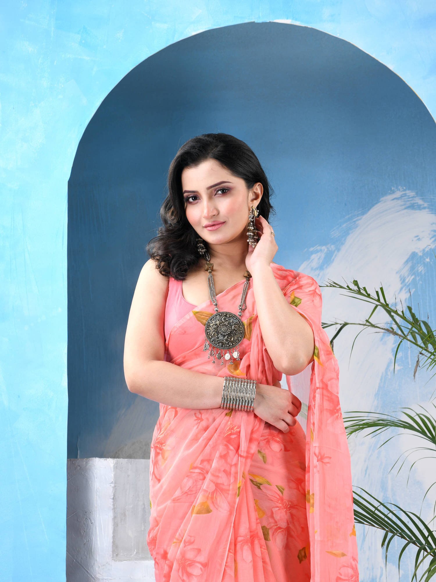 Desh Bidesh Chiffon Self Design Regular Saree Without Blouse Piece ( Multicolor ) Desh Bidesh Chiffon Self Design Regular Saree Without Blouse Piece ( Multicolor )