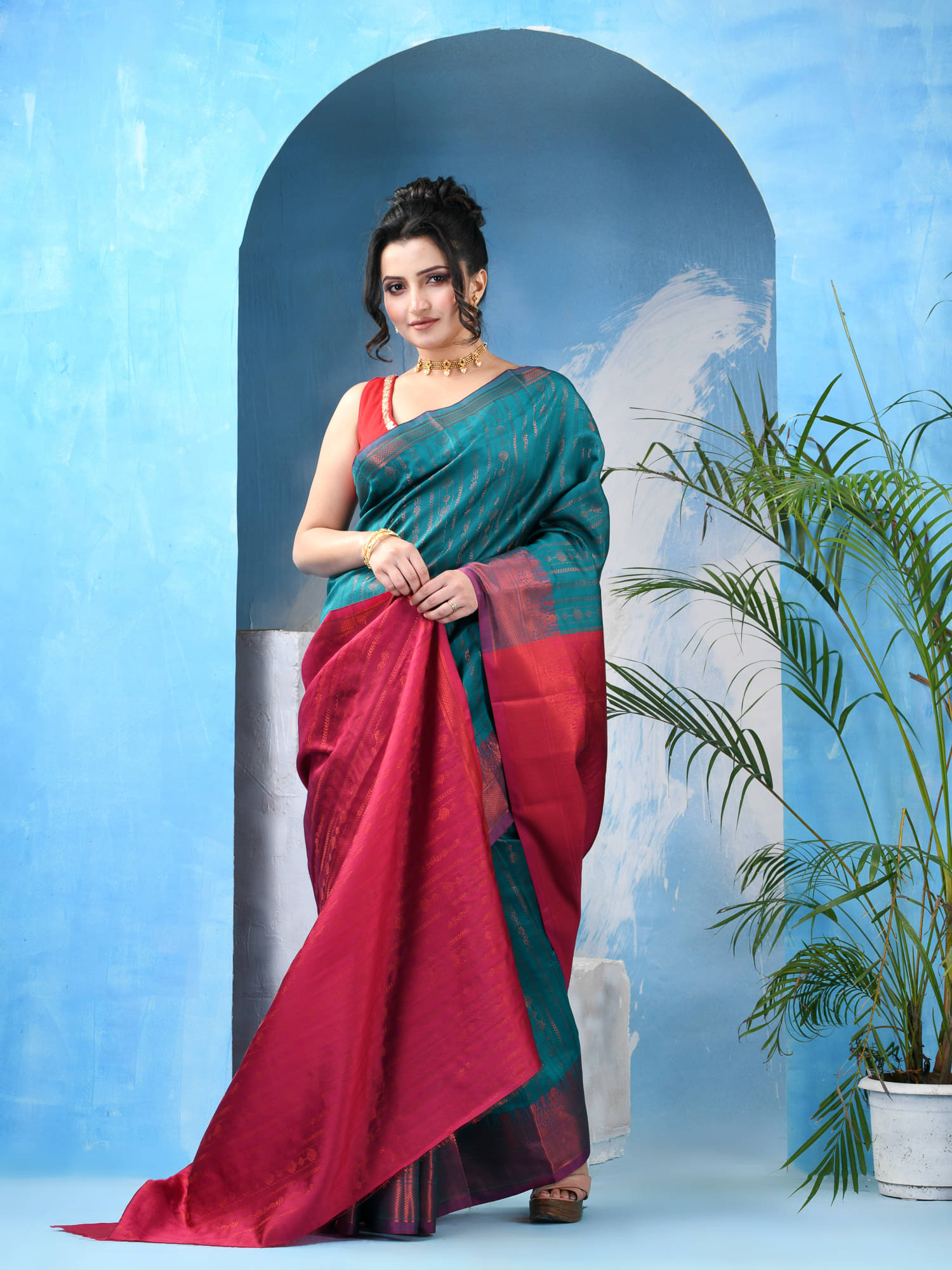     			Desh Bidesh Georgette Woven Kanjeevaram Sarees With Unstitched Blouse Piece ( Green )