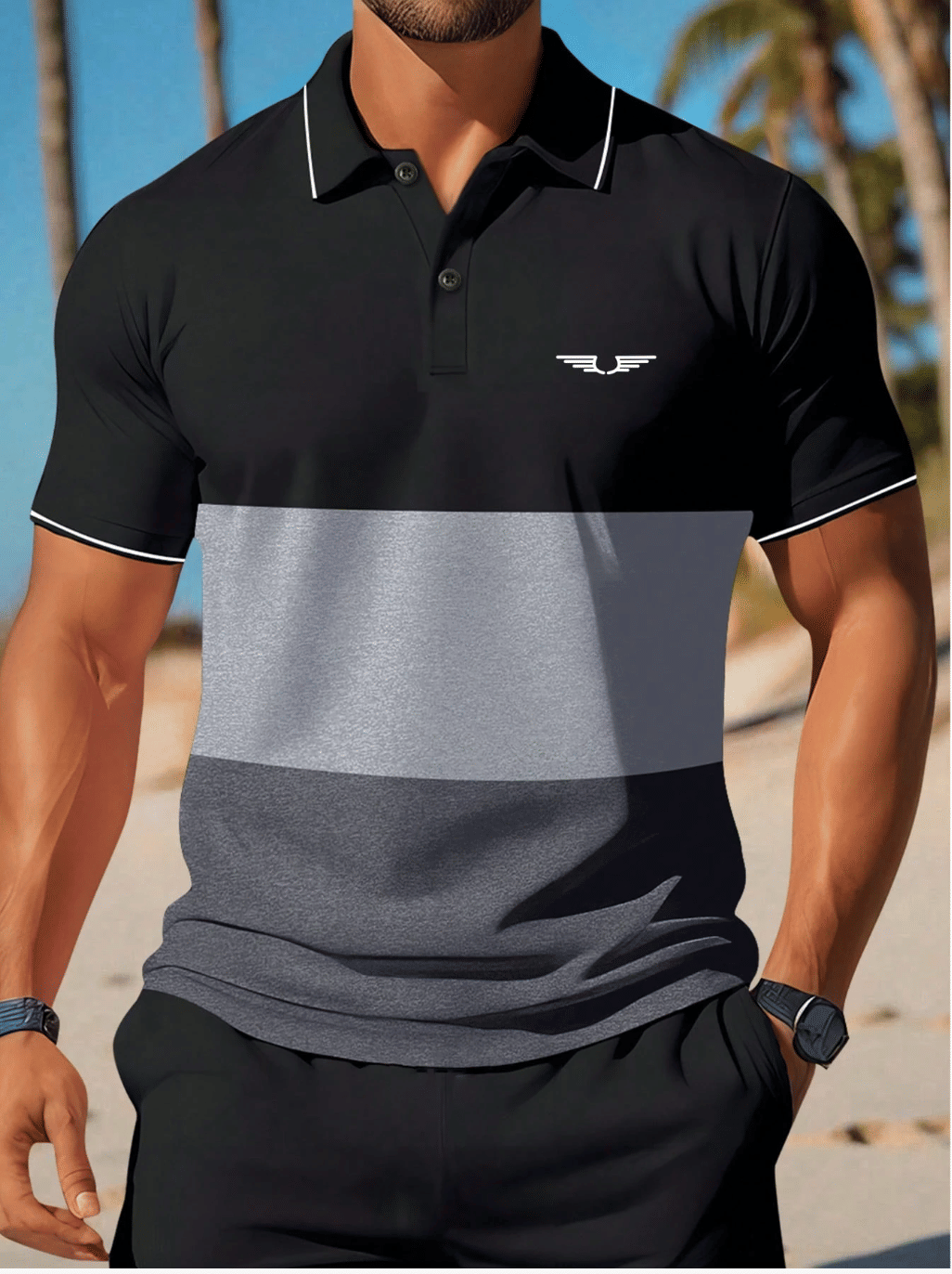     			FITAURA Men Cotton Blend Regular Fit Colorblock Polo T Shirt ( Black )