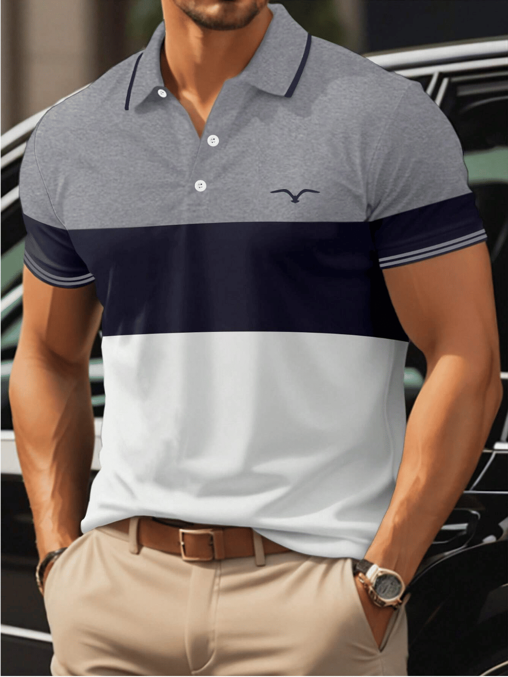     			FITAURA Men Cotton Blend Regular Fit Colorblock Polo T Shirt ( Grey )