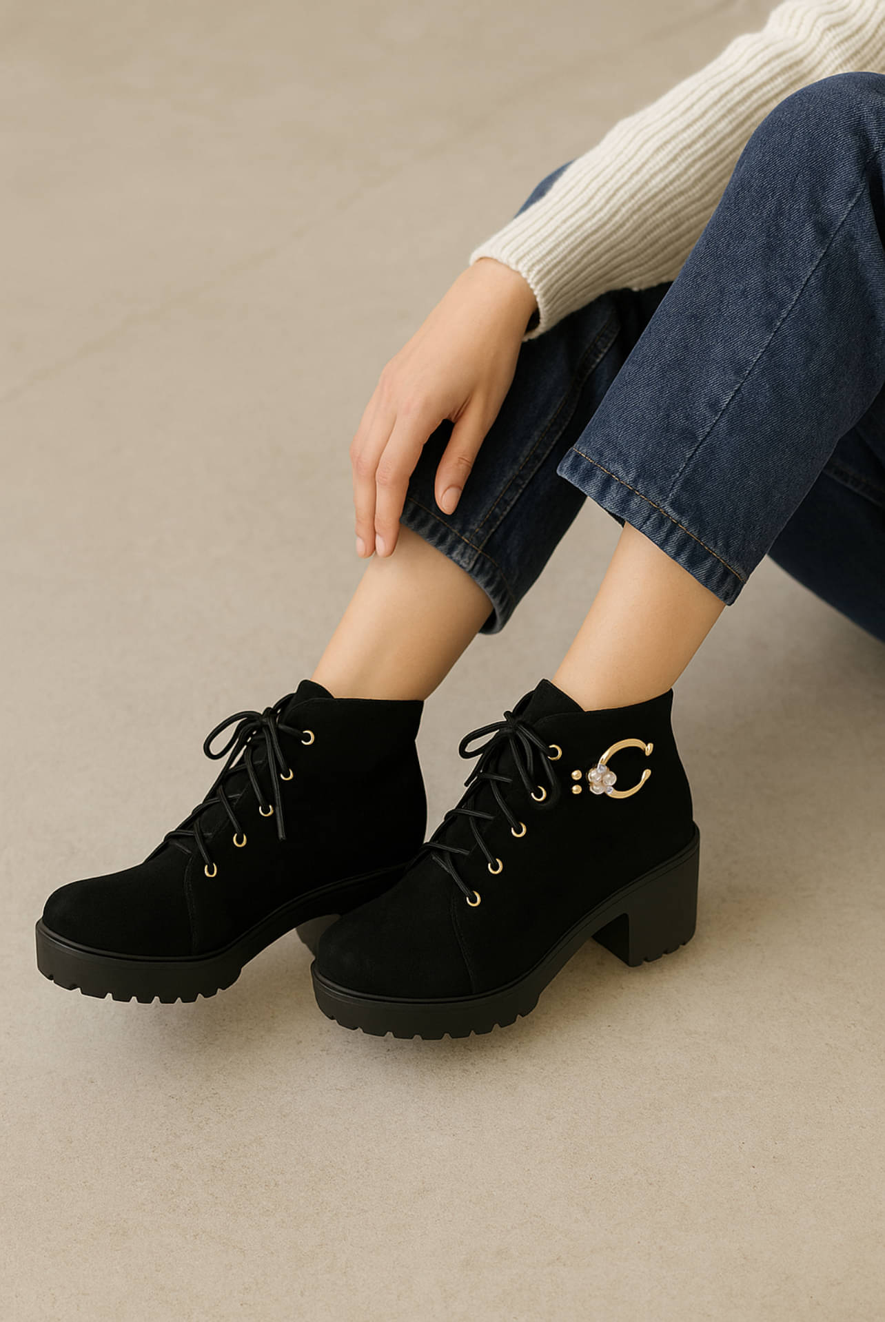     			FUNARIO Black Women's Ankle Length Boots