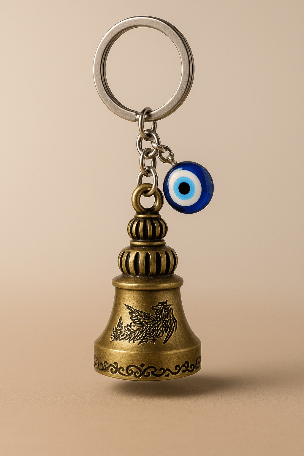     			Guardian Bell Keychain with Evil Eye Yellow Finish Protection Bell, Lucky Spiritual Ghanti Keyring for Riders, Bike Keychain for Men & Women, Car Keys, Home Keys & Gifting Accessory