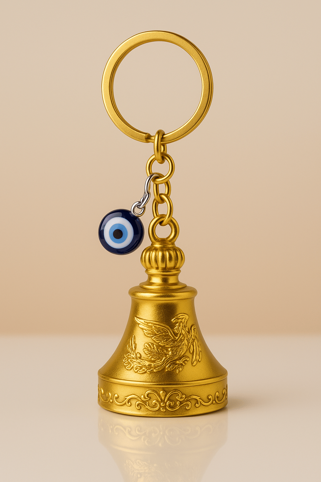 Guardian Bell Keychain with Evil Eye Gold Finish Protection Bell, Lucky Spiritual Ghanti Keyring for Riders, Bike Keychain for Men & Women, Car Keys, Home Keys & Gifting Accessory