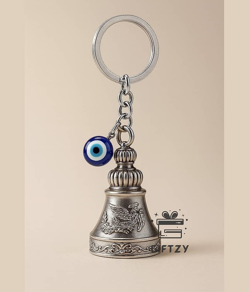 Guardian Bell Keychain with Evil Eye Silver Finish Protection Bell, Lucky Spiritual Ghanti Keyring for Riders, Bike Keychain for Men & Women, Car Keys, Home Keys & Gifting Accessory - Stationery | Buy online on ZillyBuy