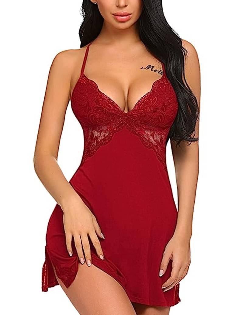     			Gizzline Maroon Cotton Blend Women Baby Doll Dress With Panty