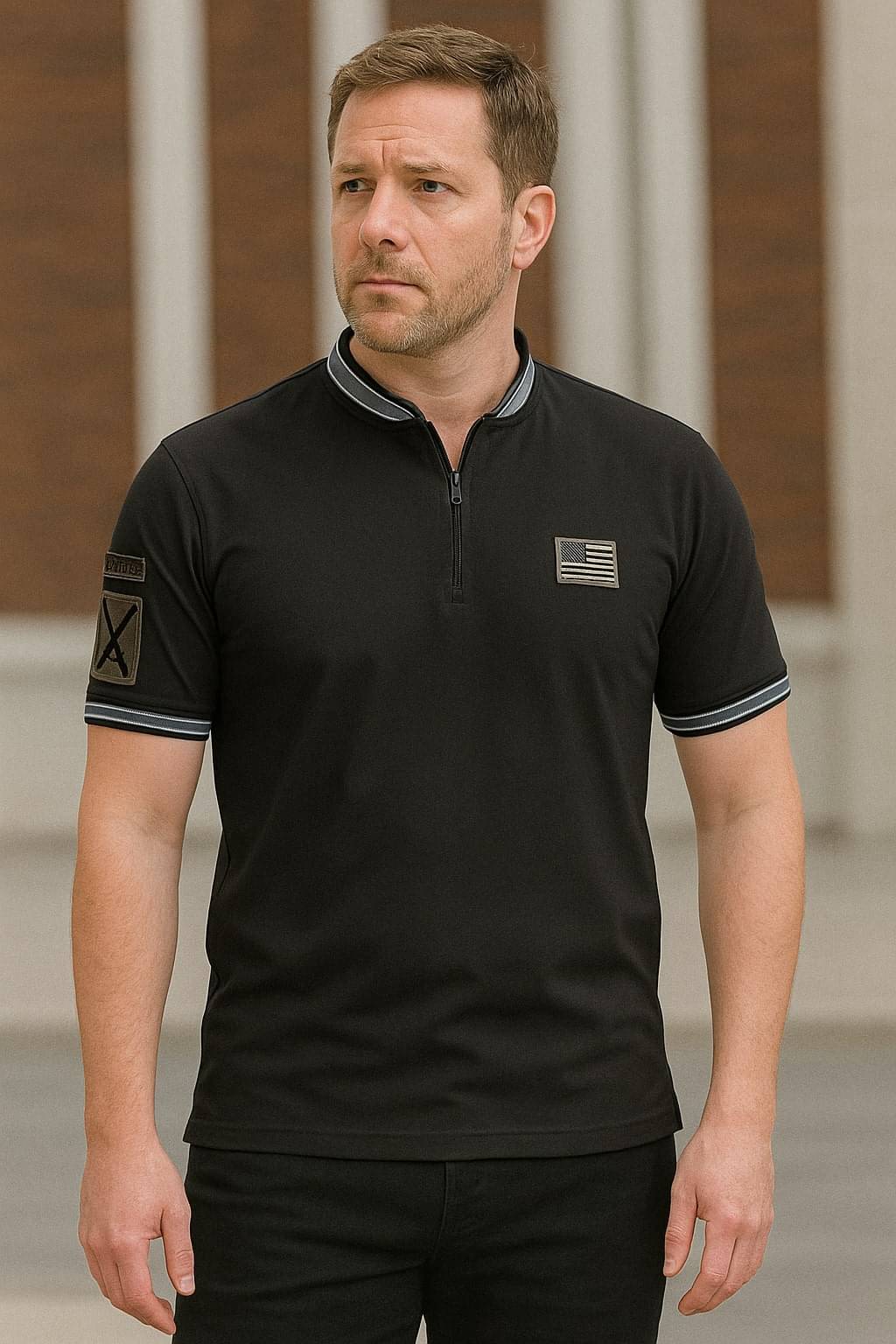     			KAPDAX Men Polyester Regular Fit Self Design T-Shirt ( Black )