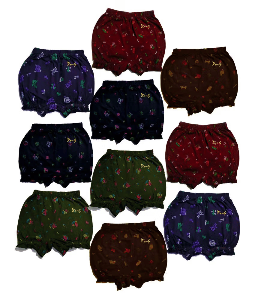 KIDBIRD Pack of 10 Cotton Bloomers For Girls ( Multicolor )