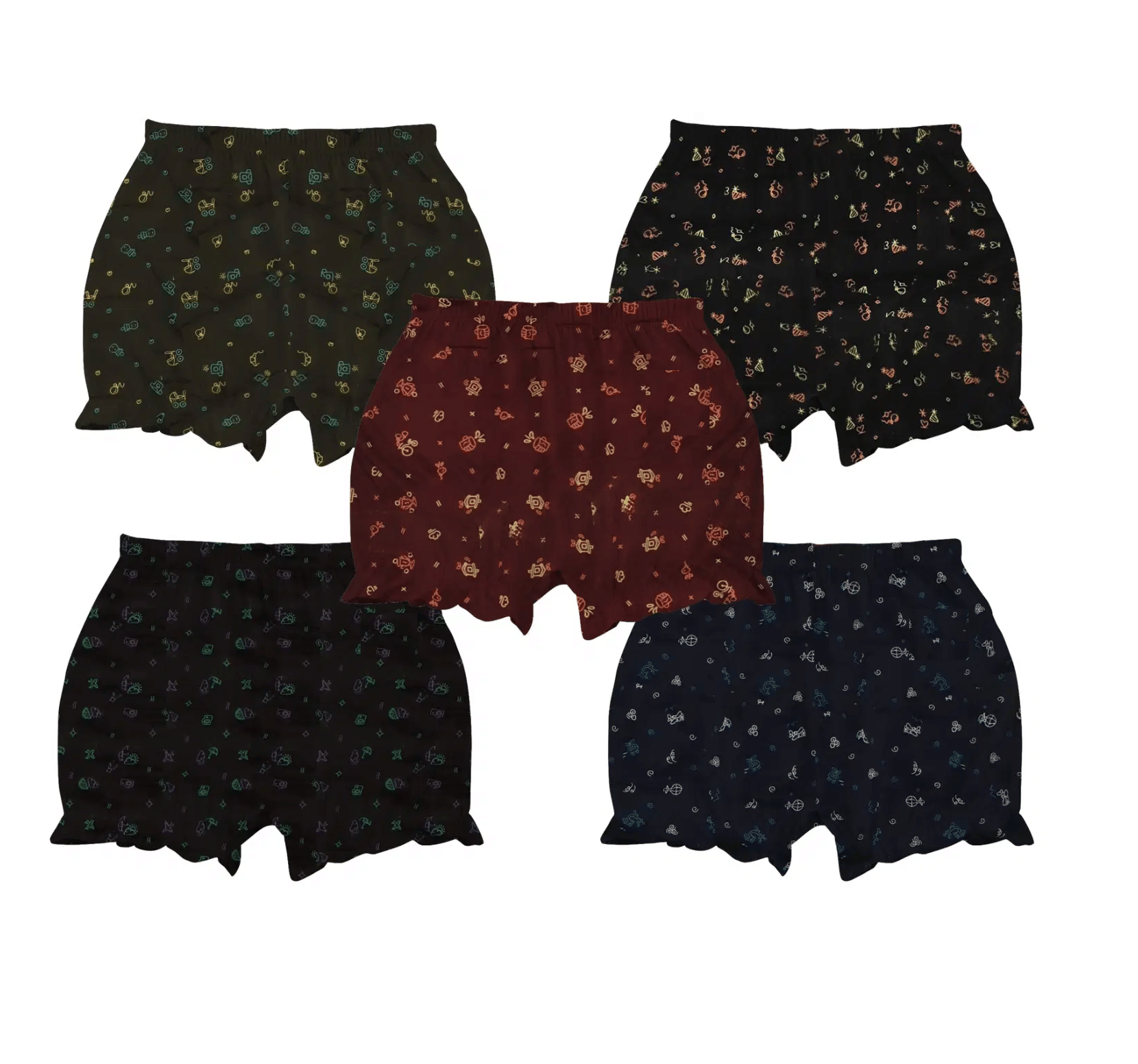 KIDBIRD Pack of 5 Cotton Bloomers For Girls ( Multi )