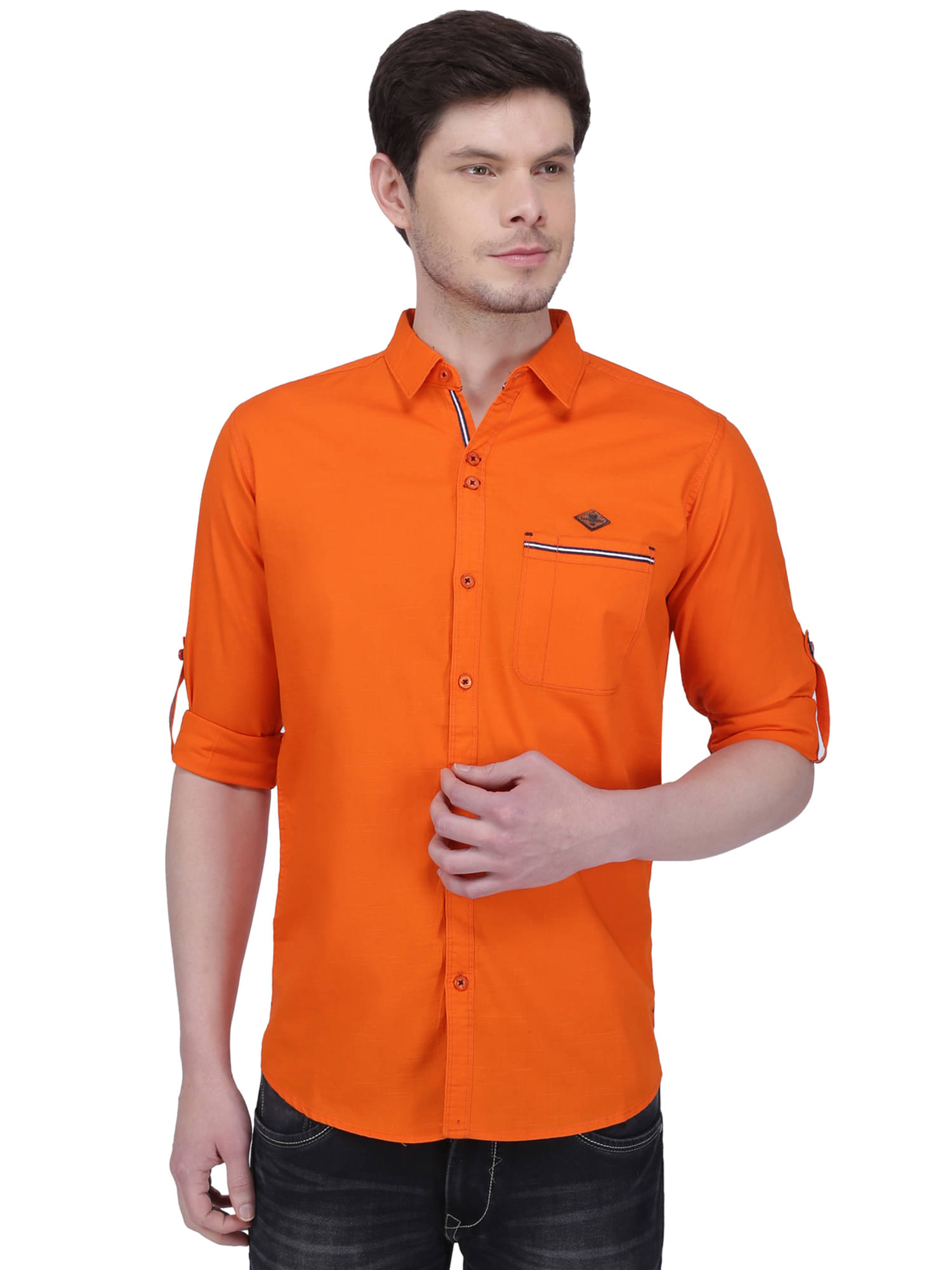     			Kuons Avenue Linen Regular Fit Solids Full Sleeves Men's Casual Shirt - Orange ( Pack of 1 )