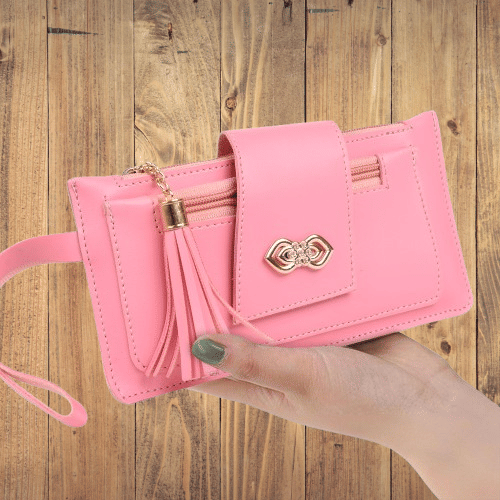     			Lenzo Pink Faux Leather Purse