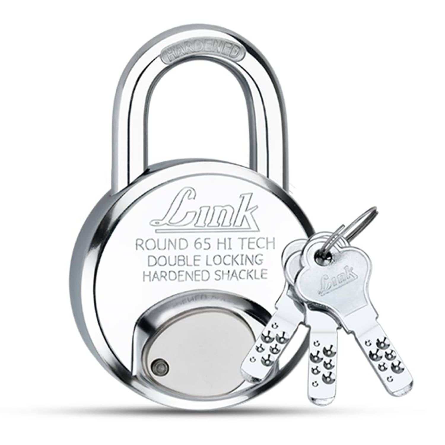 Link Hi-Tech 65mm Round Lock | Stainless Steel Body | Hardened Shackle | 1 Padlock | 3 Iron Keys with Hi-Tech Nickle | 15 Year Warranty Link Hi-Tech 65mm Round Lock | Stainless Steel Body | Hardened Shackle | 1 Padlock | 3 Iron Keys with Hi-Tech Nickle | 15 Year Warranty