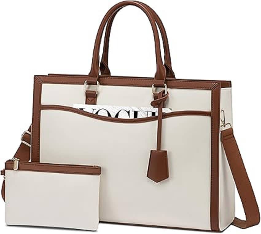 Lychee Bags Tote Bag PU Set of 1 ( White,Tan ) - Handbags | Buy online on ZillyBuy