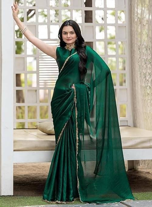     			Madhav Art Chiffon Solid Regular Saree With Unstitched Blouse Piece ( Olive )