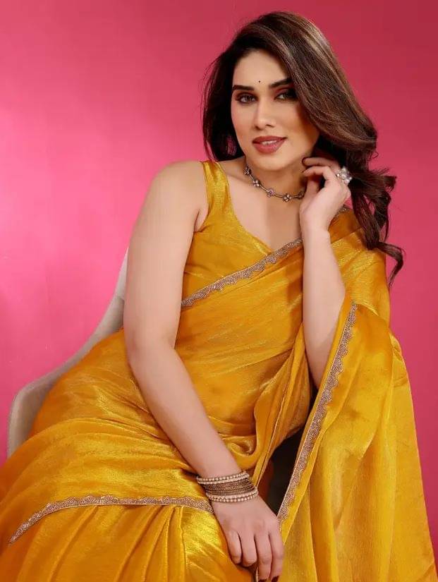 Madhav Art Chiffon Solid Regular Saree With Unstitched Blouse Piece ( Orange ) Madhav Art Chiffon Solid Regular Saree With Unstitched Blouse Piece ( Orange )