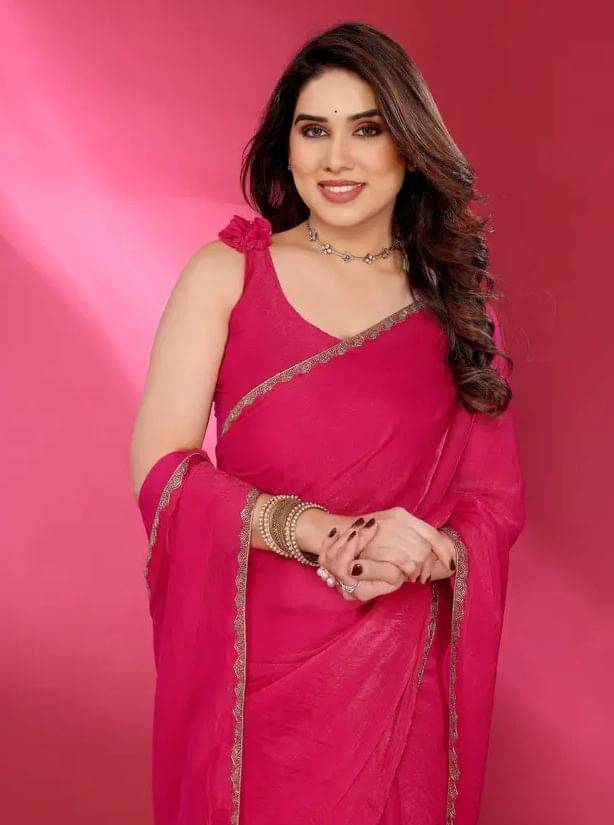 Madhav Art Chiffon Solid Regular Saree With Unstitched Blouse Piece ( Pink ) Madhav Art Chiffon Solid Regular Saree With Unstitched Blouse Piece ( Pink )