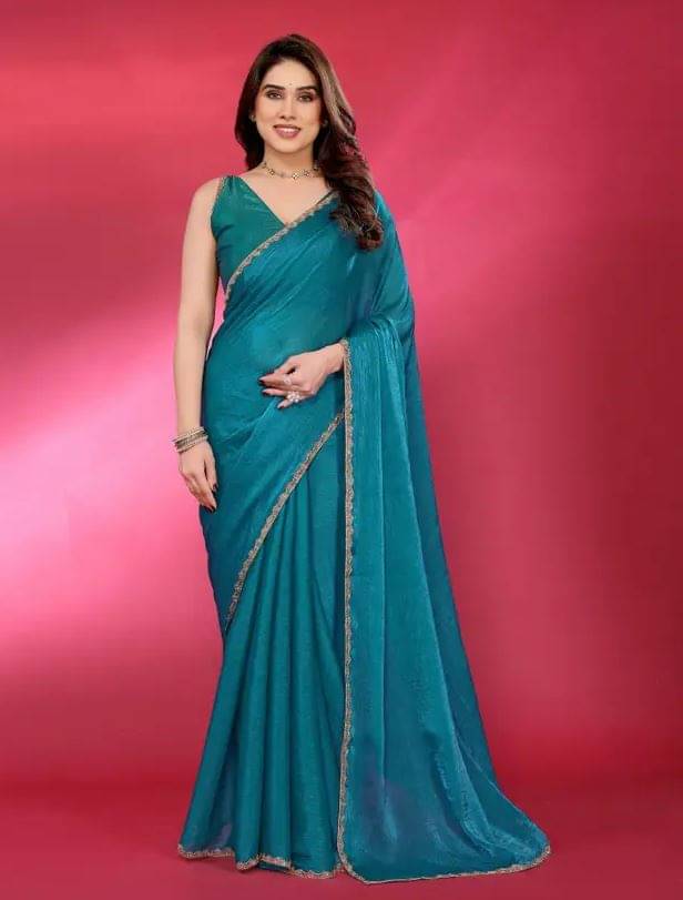 Madhav Art Chiffon Solid Regular Saree With Unstitched Blouse Piece ( Teal ) Madhav Art Chiffon Solid Regular Saree With Unstitched Blouse Piece ( Teal )