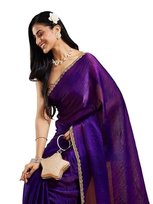 Madhav Art Chiffon Solid Regular Saree With Unstitched Blouse Piece ( Indigo ) Madhav Art Chiffon Solid Regular Saree With Unstitched Blouse Piece ( Indigo )