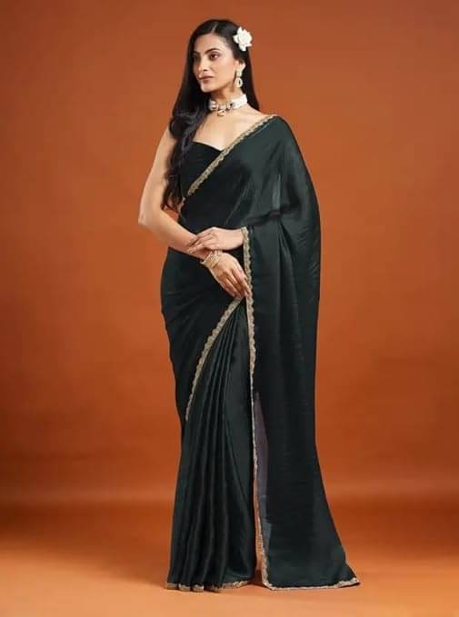     			Madhav Art Chiffon Solid Regular Saree With Unstitched Blouse Piece ( Black )