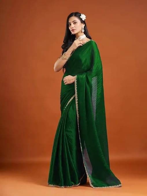     			Madhav Art Chiffon Solid Regular Saree With Unstitched Blouse Piece ( Olive )