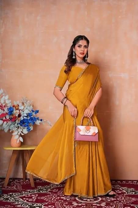 Madhav Art Chiffon Solid Regular Saree With Unstitched Blouse Piece ( Gold ) Madhav Art Chiffon Solid Regular Saree With Unstitched Blouse Piece ( Gold )