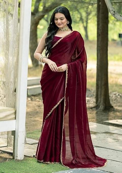 Madhav Art Chiffon Solid Regular Saree With Unstitched Blouse Piece ( Maroon ) Madhav Art Chiffon Solid Regular Saree With Unstitched Blouse Piece ( Maroon )