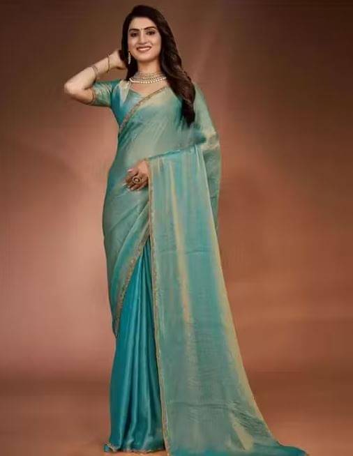 Madhav Art Chiffon Solid Regular Saree With Unstitched Blouse Piece ( Aqua Blue ) Madhav Art Chiffon Solid Regular Saree With Unstitched Blouse Piece ( Aqua Blue )