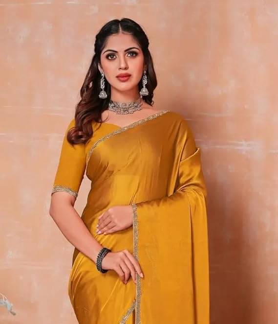 Madhav Art Chiffon Solid Regular Saree With Unstitched Blouse Piece ( Gold ) Madhav Art Chiffon Solid Regular Saree With Unstitched Blouse Piece ( Gold )
