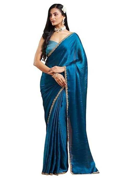 Madhav Art Chiffon Solid Regular Saree With Unstitched Blouse Piece ( Teal ) Madhav Art Chiffon Solid Regular Saree With Unstitched Blouse Piece ( Teal )