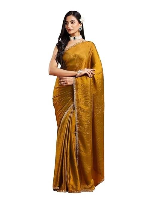 Madhav Art Chiffon Solid Regular Saree With Unstitched Blouse Piece ( Gold ) Madhav Art Chiffon Solid Regular Saree With Unstitched Blouse Piece ( Gold )