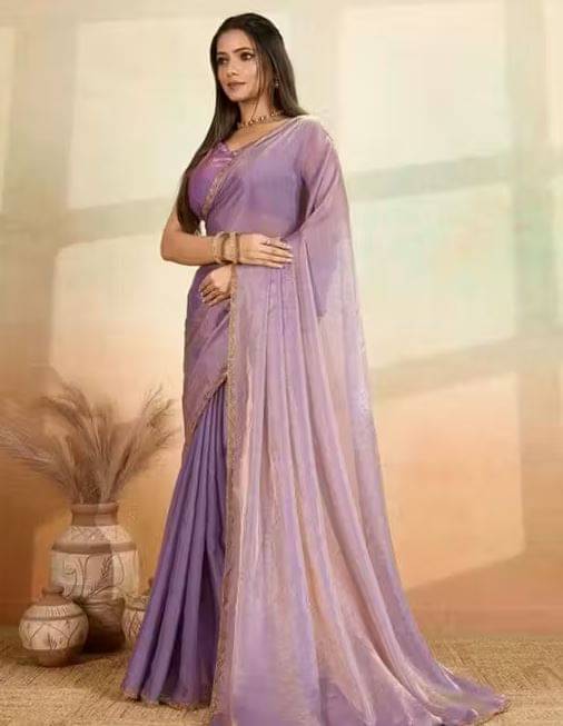 Madhav Art Chiffon Solid Regular Saree With Unstitched Blouse Piece ( Lavender ) Madhav Art Chiffon Solid Regular Saree With Unstitched Blouse Piece ( Lavender )