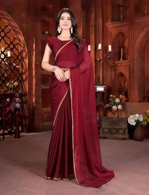     			Madhav Art Chiffon Solid Regular Saree With Unstitched Blouse Piece ( Maroon )