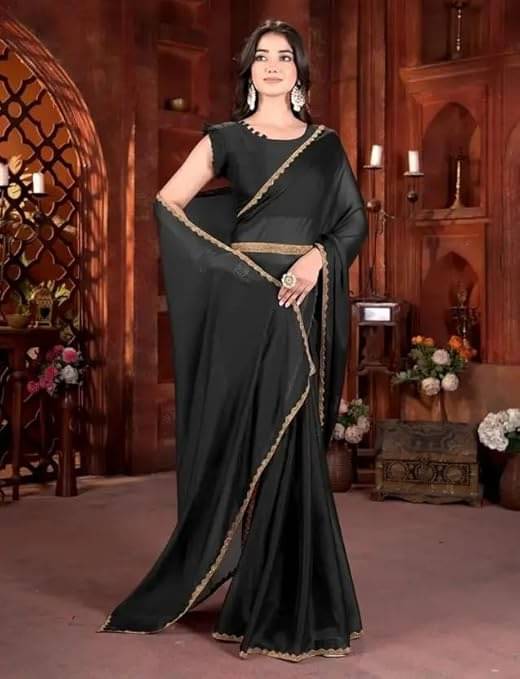     			Madhav Art Chiffon Solid Regular Saree With Unstitched Blouse Piece ( Black )