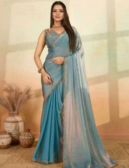 Madhav Art Chiffon Solid Regular Saree With Unstitched Blouse Piece ( Aqua Blue ) Madhav Art Chiffon Solid Regular Saree With Unstitched Blouse Piece ( Aqua Blue )