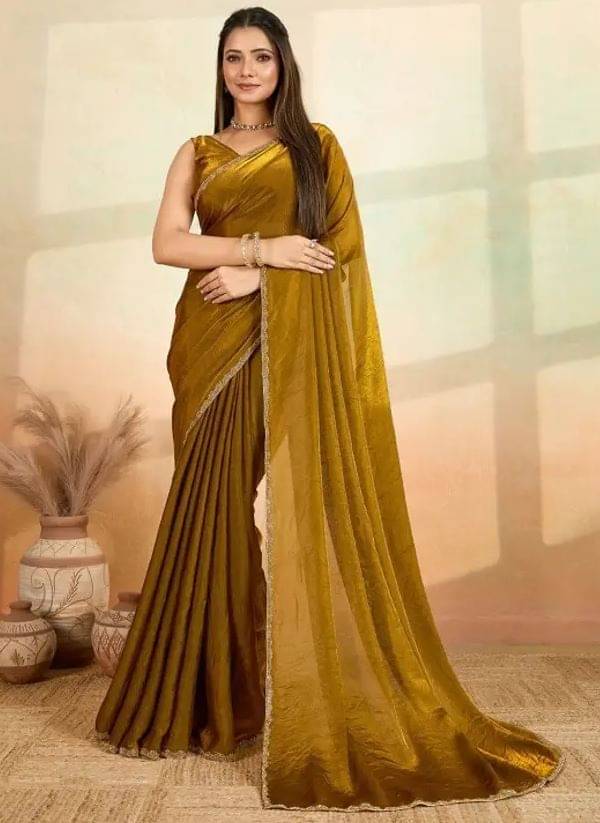     			Madhav Art Chiffon Solid Regular Saree With Unstitched Blouse Piece ( Gold )