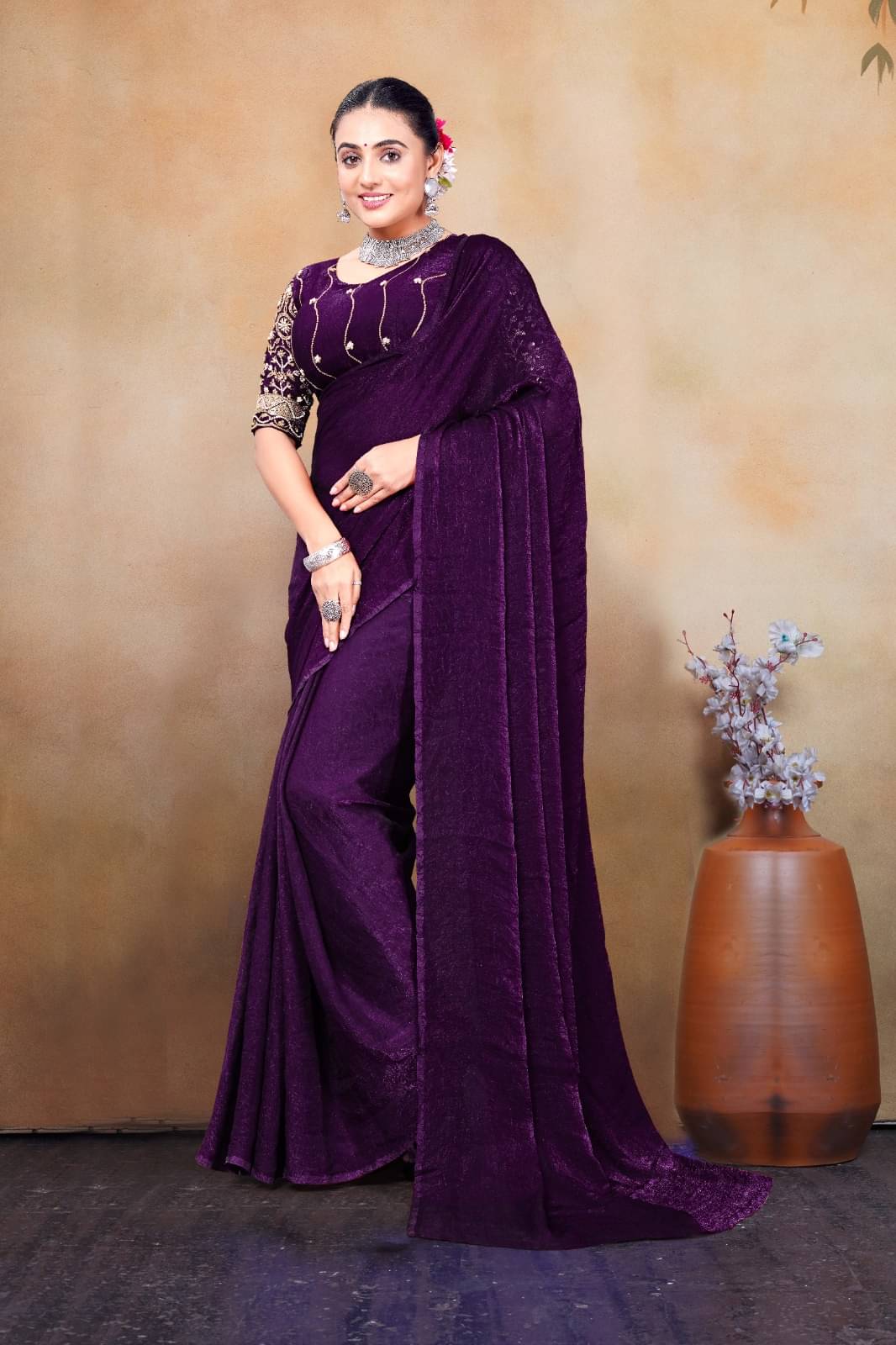 Madhav Art Silk Solid Regular Saree With Unstitched Blouse Piece ( Purple ) Madhav Art Silk Solid Regular Saree With Unstitched Blouse Piece ( Purple )