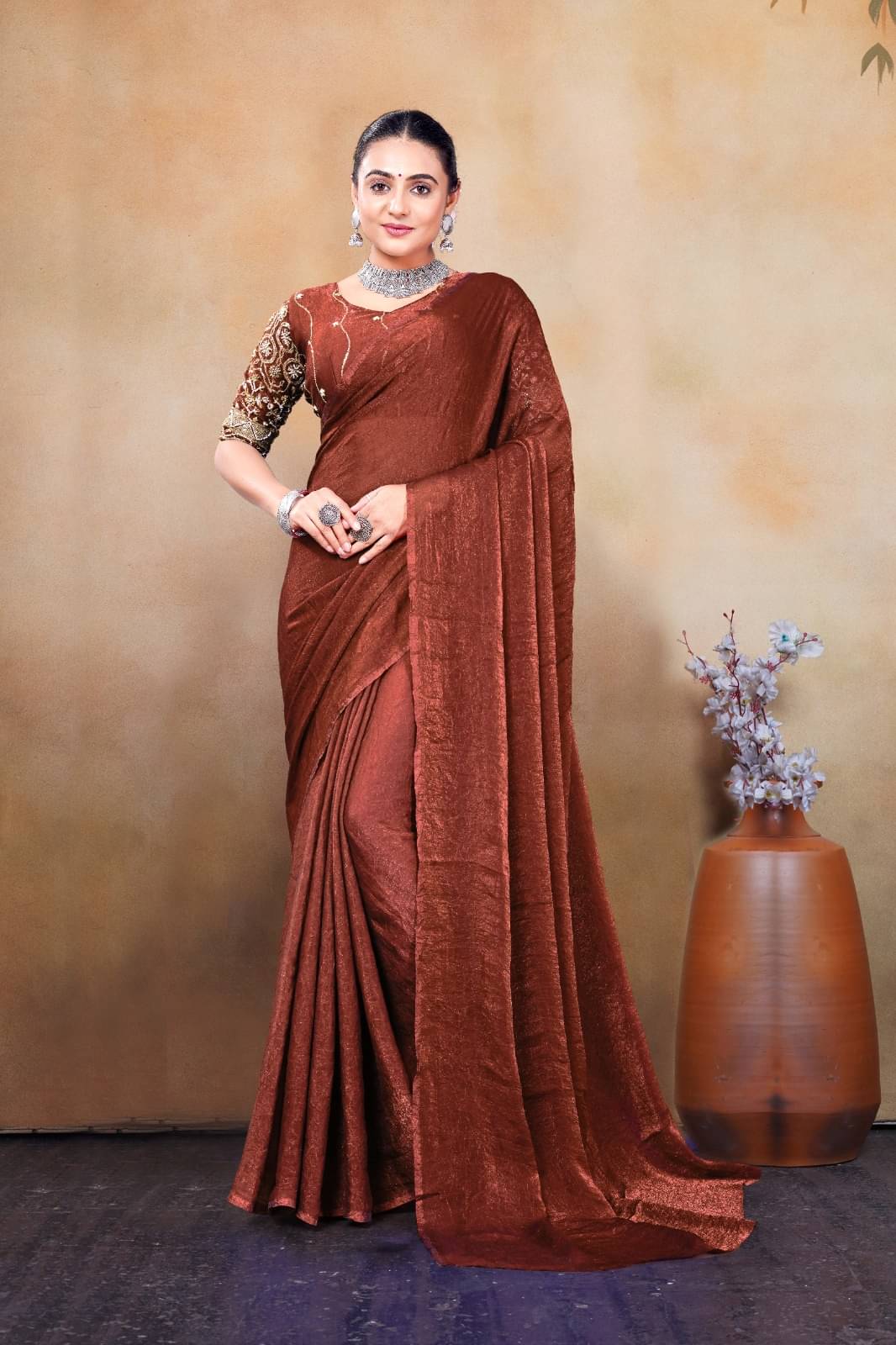Madhav Art Silk Solid Regular Saree With Unstitched Blouse Piece ( Brown ) Madhav Art Silk Solid Regular Saree With Unstitched Blouse Piece ( Brown )