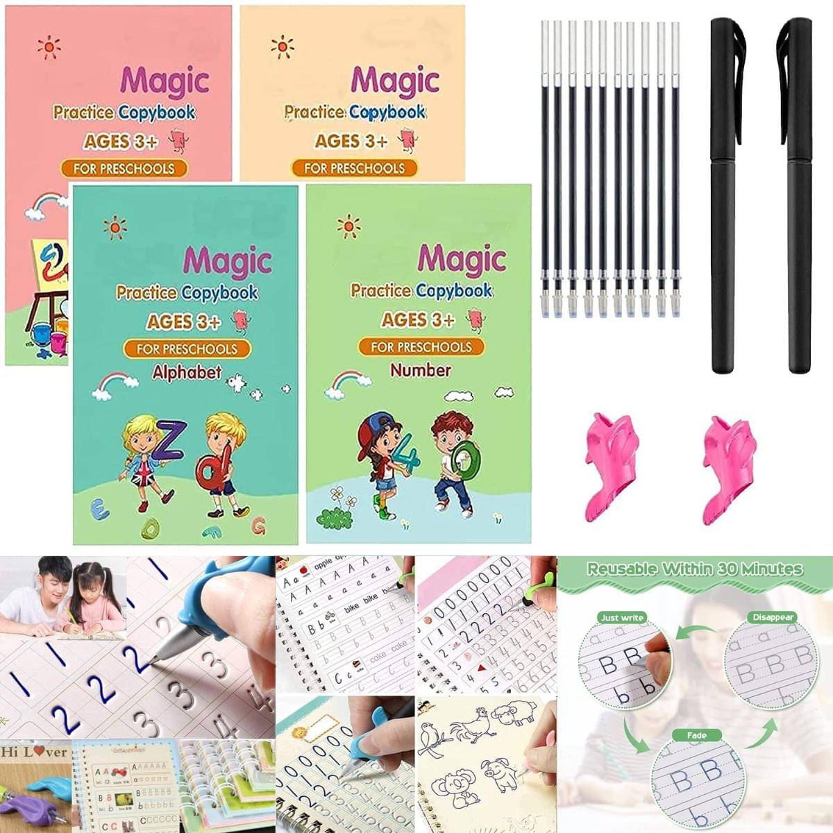 Magic Practice Copybook (4 Books +10 Refills + 1Grip +1 Pen) - magic book, magic practice book, sank magic practice book, magic practice copybook, sank magic practice copybook, magic book for kids Magic Practice Copybook (4 Books +10 Refills + 1Grip +1 Pen) - magic book, magic practice book, sank magic practice book, magic practice copybook, sank magic practice copybook, magic book for kids