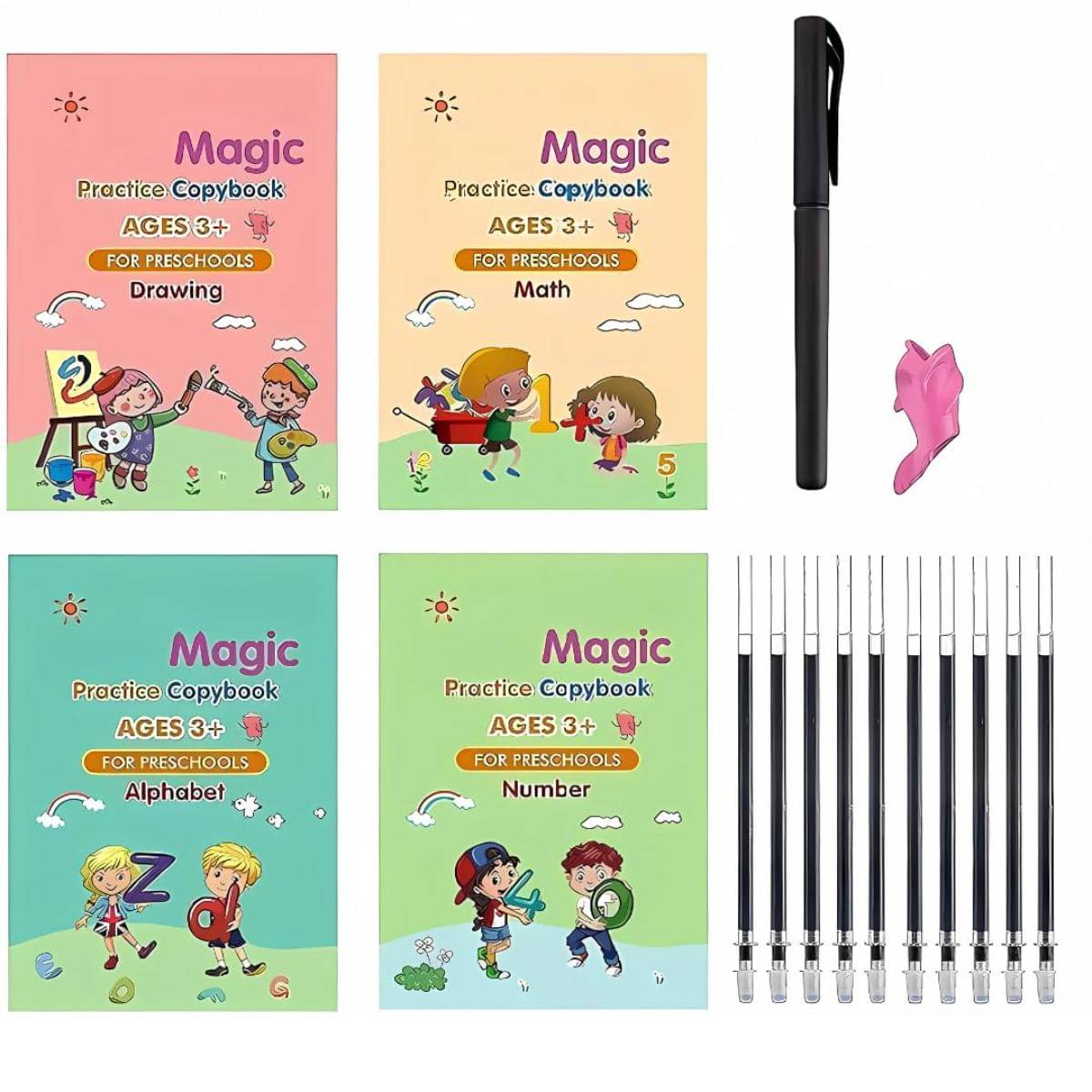 Magic Practice Copybook (4 Books +10 Refills + 1Grip +1 Pen) - magic book, magic practice book, sank magic practice book, magic practice copybook, sank magic practice copybook, magic book for kids Magic Practice Copybook (4 Books +10 Refills + 1Grip +1 Pen) - magic book, magic practice book, sank magic practice book, magic practice copybook, sank magic practice copybook, magic book for kids