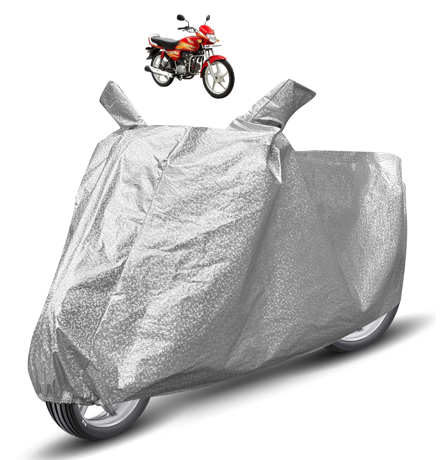Mockhe Bike Body Cover for Hero HF Deluxe ( Pack of 1 ) , Silver     			Mockhe Bike Body Cover for Hero HF Deluxe ( Pack of 1 ) , Silver
