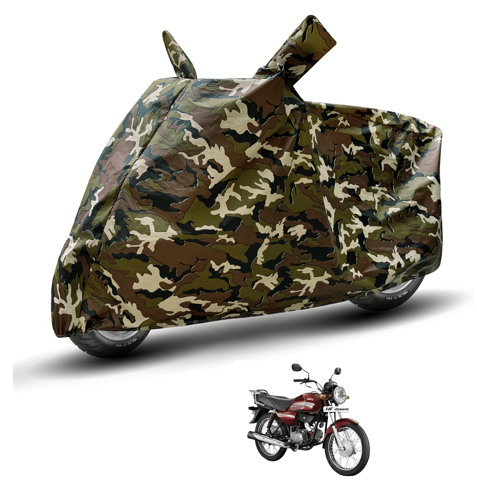Mockhe Bike Body Cover for Hero Hf Dawn ( Pack of 1 ) , Camouflage     			Mockhe Bike Body Cover for Hero Hf Dawn ( Pack of 1 ) , Camouflage