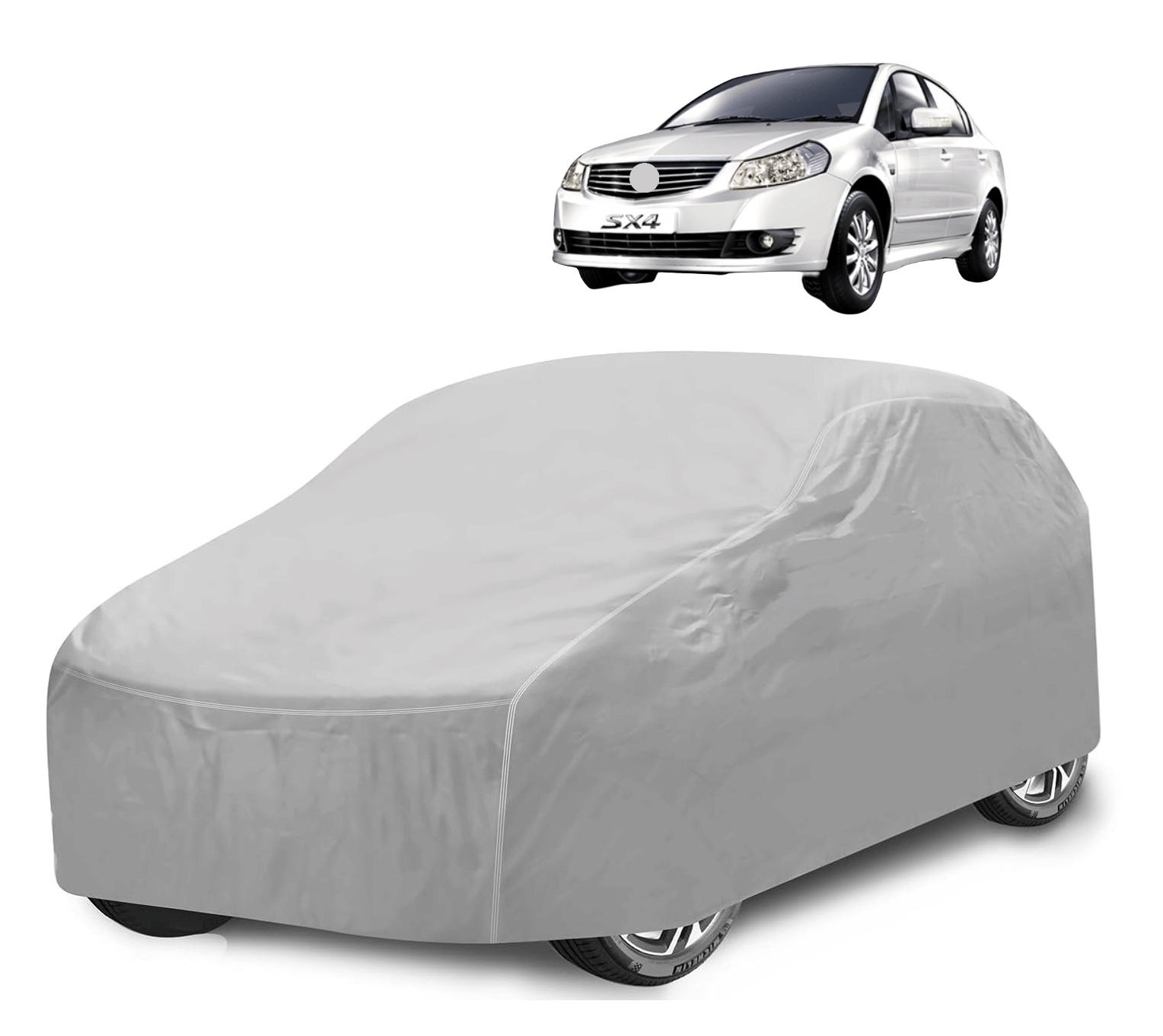     			Mockhe Car Body Cover for Maruti Suzuki All Car Models With Mirror Pocket ( Pack of 1 ) , Silver