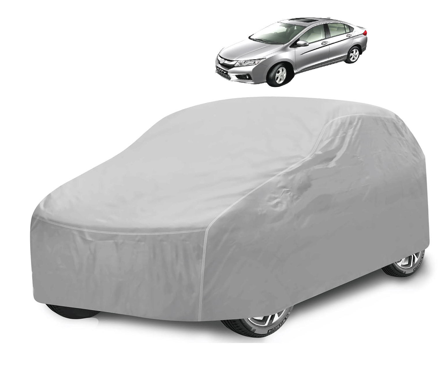     			Mockhe Car Body Cover for Honda All Car Models With Mirror Pocket ( Pack of 1 ) , Silver